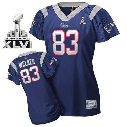 Patriots #83 Wes Welker Blue Women's Field Flirt Super Bowl XLVI Stitched NFL Jersey